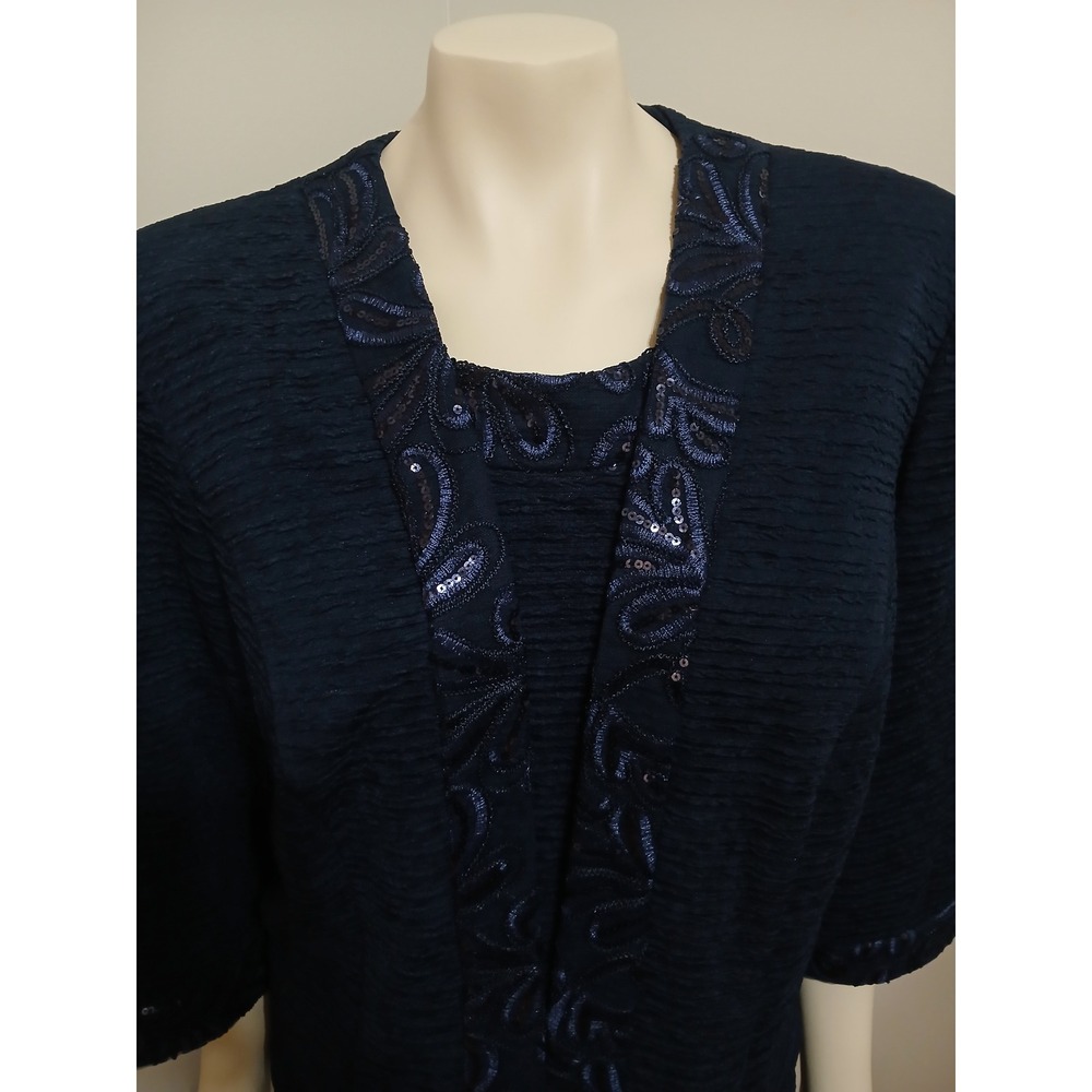 Maya Brooke Navy Blue Sequin Trim Dress and Jacket Set 22W Plus Size NEW - Picture 3 of 11